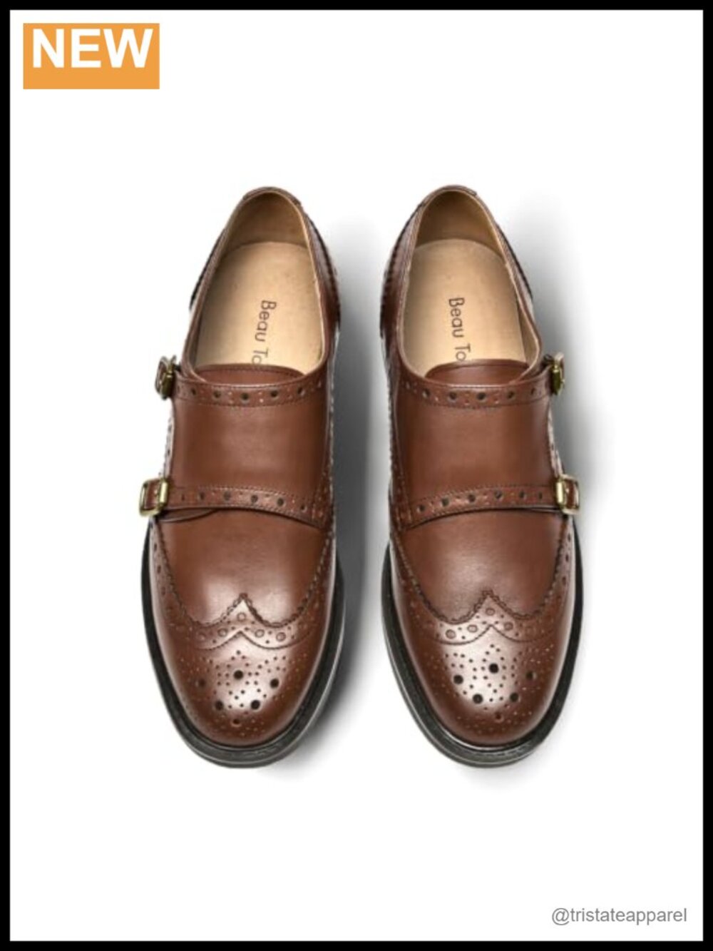 Genuine Leather Monk Strap Wingtip Brogue Dress Shoes